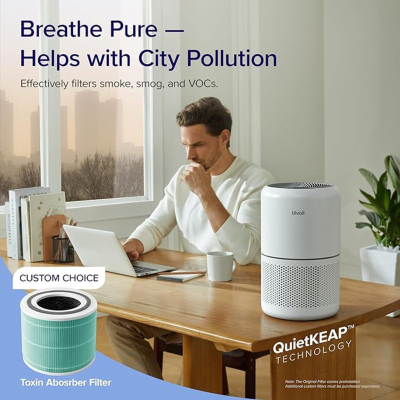 Invenitiah LEVOIT Air Purifier For Home Allergies Pets Hair In Bedroom Covers Up To 1095 Ft By 45W High Torque Motor 3 In 1 Filter With HEPA Sleep Mode Remove Dust Smoke Pollutants Odor